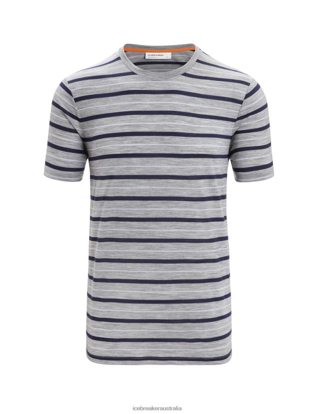 Icebreaker Men Merino Wave Short Sleeve Stripe T-ShirtMetro Heather/Midnight Navy 80BXXP20 Clothing