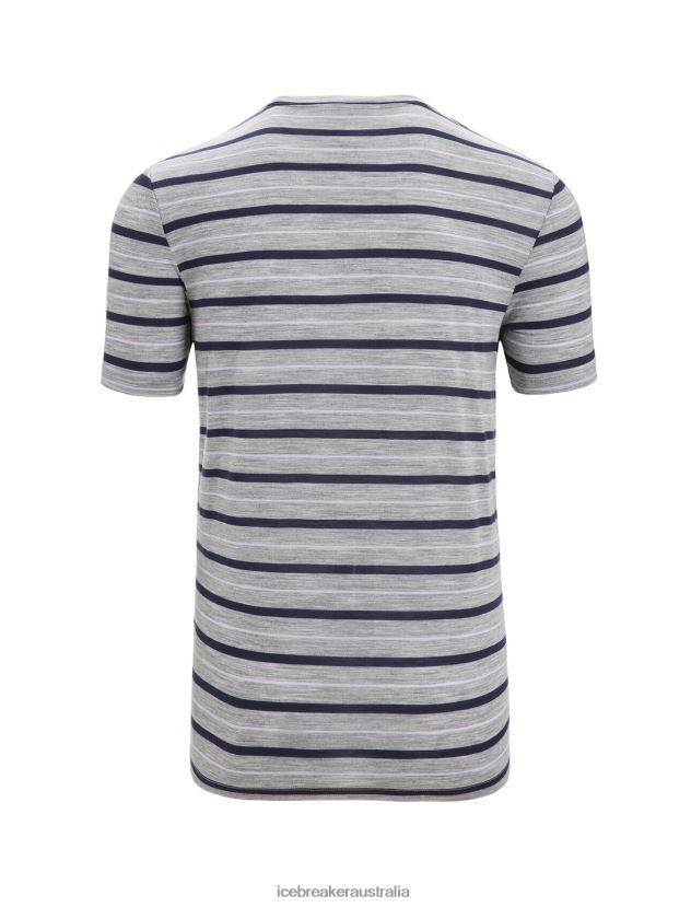 Icebreaker Men Merino Wave Short Sleeve Stripe T-ShirtMetro Heather/Midnight Navy 80BXXP20 Clothing