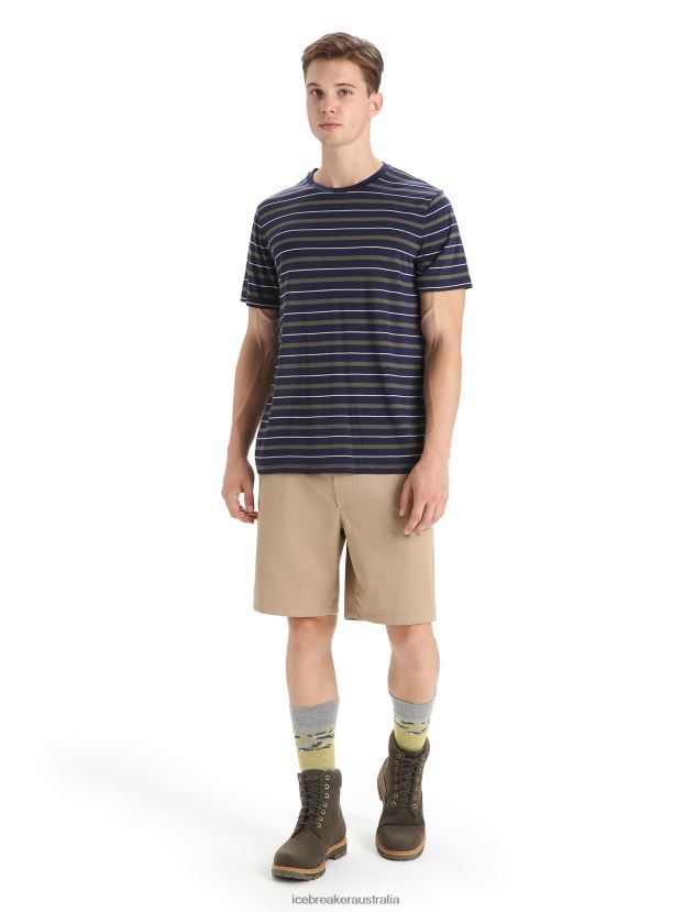 Icebreaker Men Merino Wave Short Sleeve Stripe T-ShirtMidnight Navy/Loden 80BXXP21 Clothing
