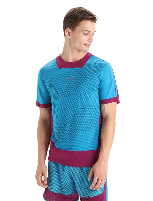 Icebreaker Men ZoneKnit Merino Short Sleeve T-Shirt GeodeticGeo Blue/Go Berry 80BXXP63 Clothing