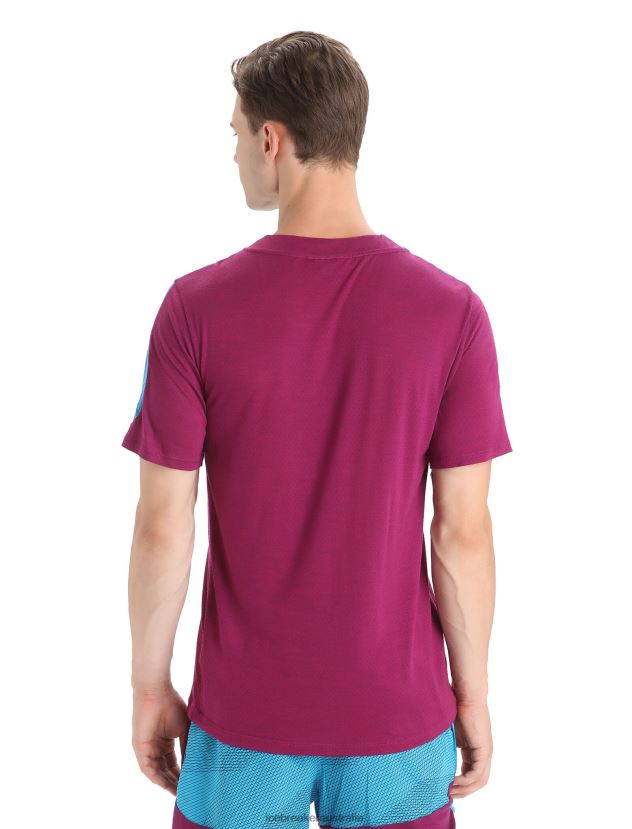 Icebreaker Men ZoneKnit Merino Short Sleeve T-Shirt GeodeticGeo Blue/Go Berry 80BXXP63 Clothing