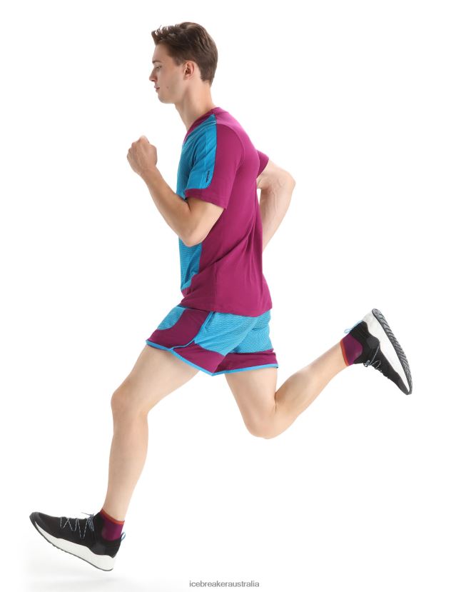 Icebreaker Men ZoneKnit Merino Short Sleeve T-Shirt GeodeticGeo Blue/Go Berry 80BXXP63 Clothing