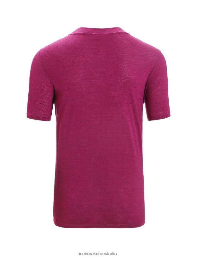 Icebreaker Men ZoneKnit Merino Short Sleeve T-Shirt GeodeticGeo Blue/Go Berry 80BXXP63 Clothing