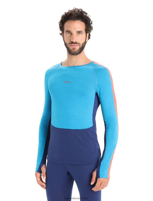 Icebreaker Men 125 ZoneKnit Merino Long Sleeve Crewe Thermal TopGeo Blue/Royal Navy 80BXXP177 Clothing