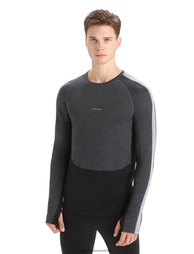 Icebreaker Men 125 ZoneKnit Merino Long Sleeve Crewe Thermal TopJet Heather/Black 80BXXP178 Clothing