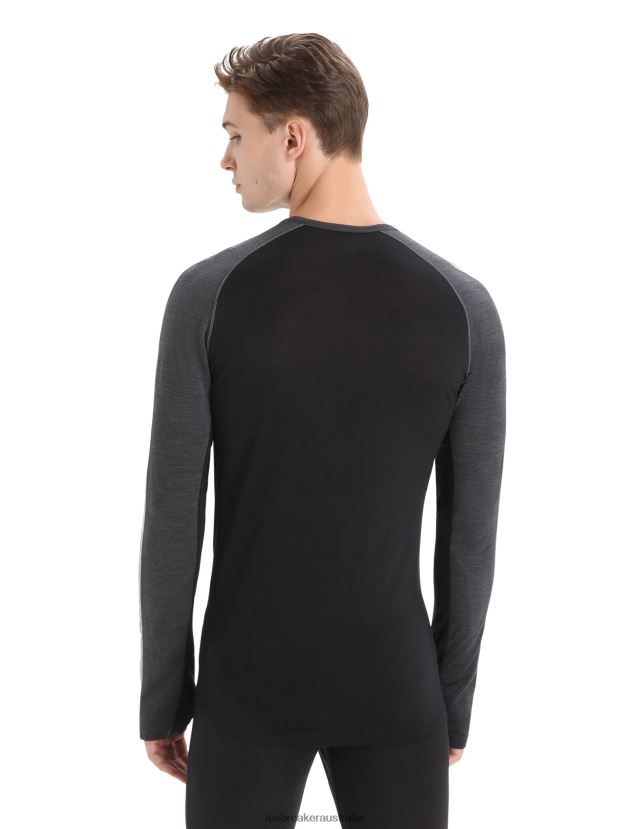Icebreaker Men 125 ZoneKnit Merino Long Sleeve Crewe Thermal TopJet Heather/Black 80BXXP178 Clothing