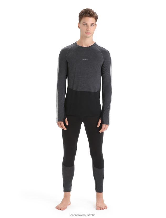 Icebreaker Men 125 ZoneKnit Merino Long Sleeve Crewe Thermal TopJet Heather/Black 80BXXP178 Clothing
