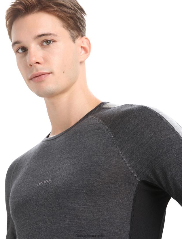 Icebreaker Men 125 ZoneKnit Merino Long Sleeve Crewe Thermal TopJet Heather/Black 80BXXP178 Clothing
