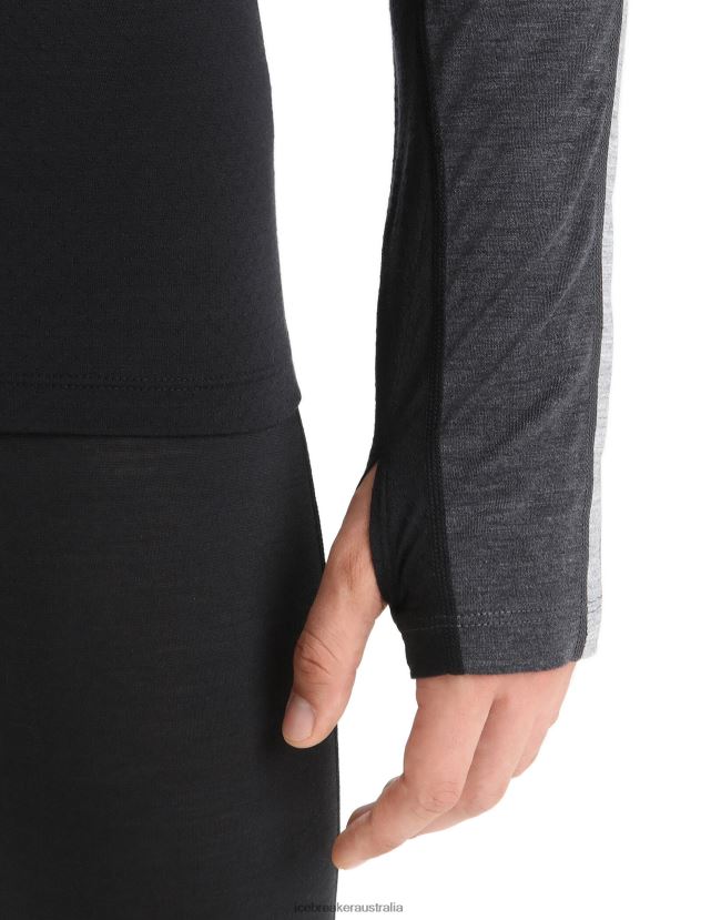 Icebreaker Men 125 ZoneKnit Merino Long Sleeve Crewe Thermal TopJet Heather/Black 80BXXP178 Clothing