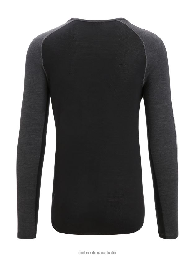 Icebreaker Men 125 ZoneKnit Merino Long Sleeve Crewe Thermal TopJet Heather/Black 80BXXP178 Clothing