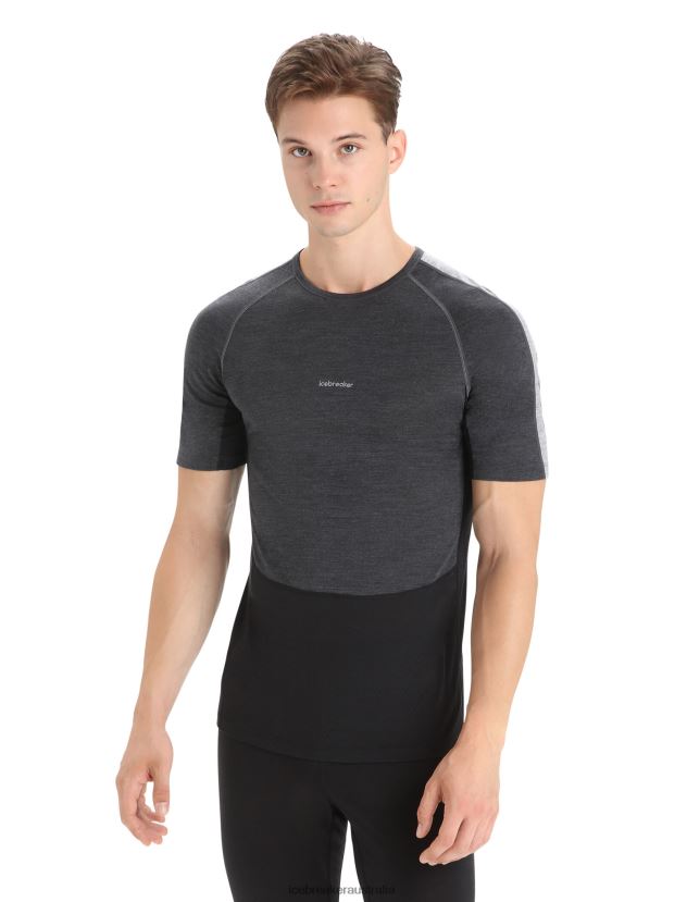 Icebreaker Men 125 ZoneKnit Merino Short Sleeve Crewe Thermal TopJet Heather/Black 80BXXP172 Clothing