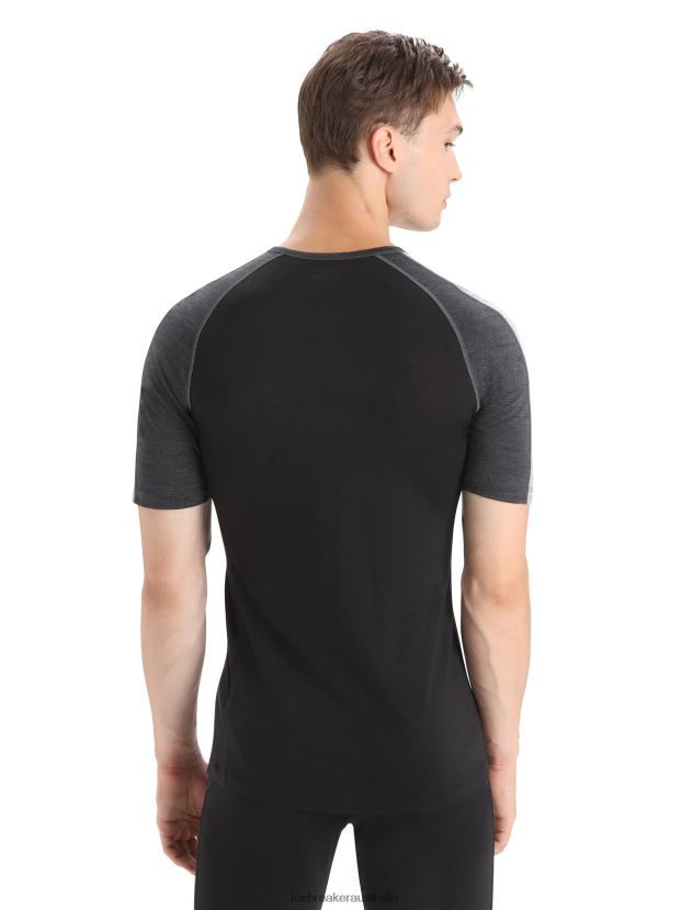 Icebreaker Men 125 ZoneKnit Merino Short Sleeve Crewe Thermal TopJet Heather/Black 80BXXP172 Clothing