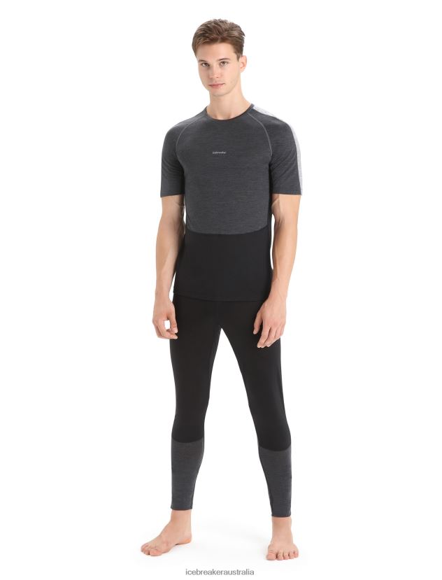 Icebreaker Men 125 ZoneKnit Merino Short Sleeve Crewe Thermal TopJet Heather/Black 80BXXP172 Clothing