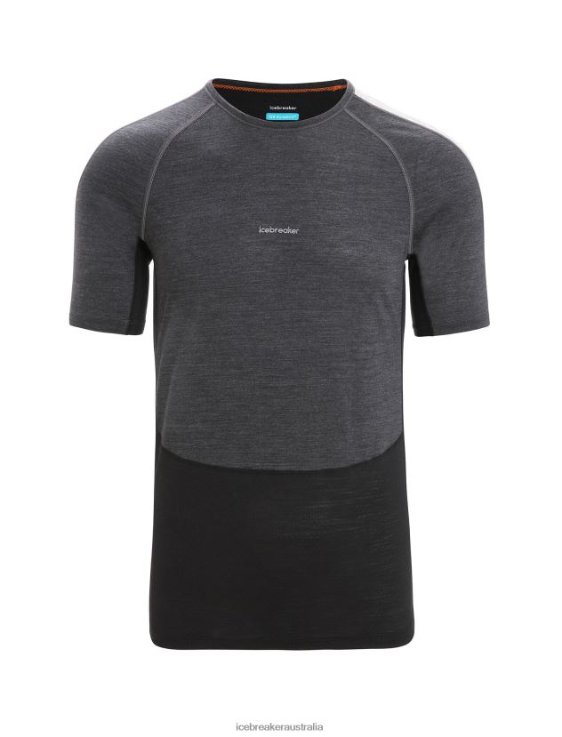 Icebreaker Men 125 ZoneKnit Merino Short Sleeve Crewe Thermal TopJet Heather/Black 80BXXP172 Clothing