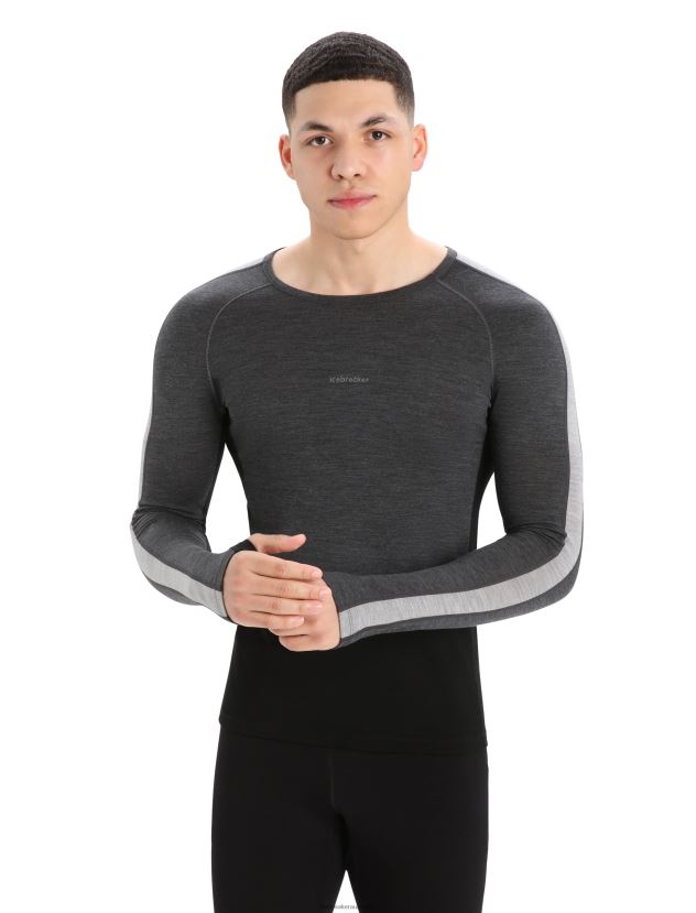 Icebreaker Men 200 ZoneKnit Merino Long Sleeve Crewe Thermal TopJet Heather/Black 80BXXP179 Clothing