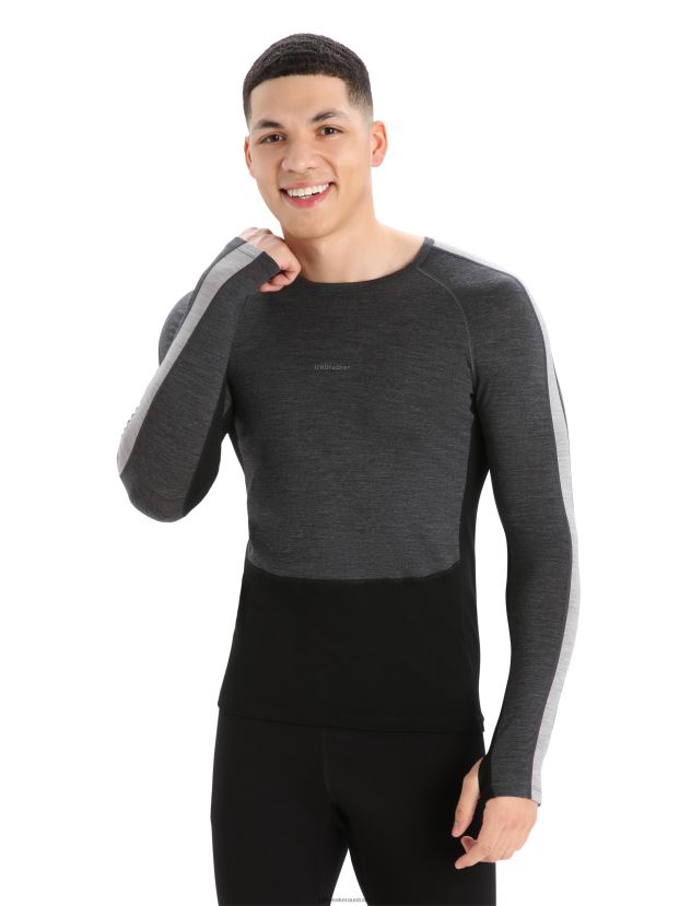 Icebreaker Men 200 ZoneKnit Merino Long Sleeve Crewe Thermal TopJet Heather/Black 80BXXP179 Clothing