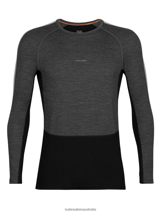 Icebreaker Men 200 ZoneKnit Merino Long Sleeve Crewe Thermal TopJet Heather/Black 80BXXP179 Clothing