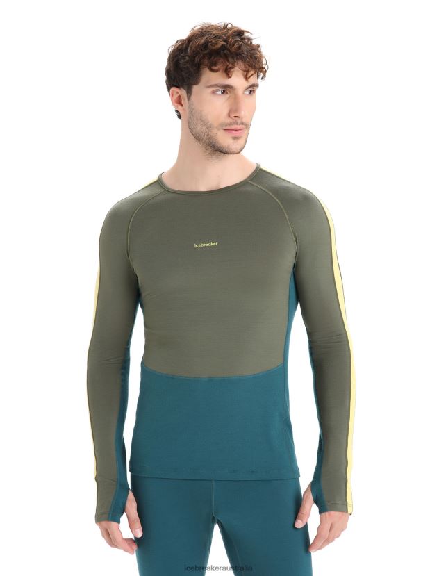 Icebreaker Men 200 ZoneKnit Merino Long Sleeve Crewe Thermal TopLoden/Green Glory 80BXXP180 Clothing