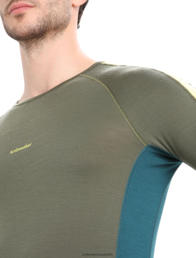 Icebreaker Men 200 ZoneKnit Merino Long Sleeve Crewe Thermal TopLoden/Green Glory 80BXXP180 Clothing