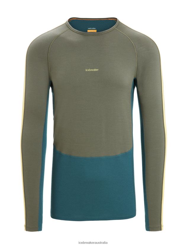 Icebreaker Men 200 ZoneKnit Merino Long Sleeve Crewe Thermal TopLoden/Green Glory 80BXXP180 Clothing
