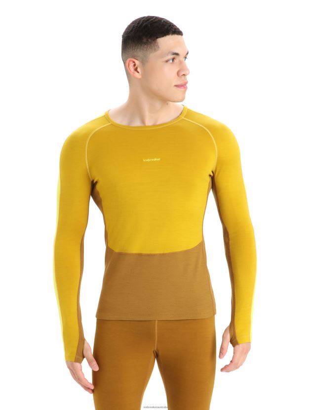Icebreaker Men 200 ZoneKnit Merino Long Sleeve Crewe Thermal TopSilent Gold/Clove 80BXXP410 Clothing
