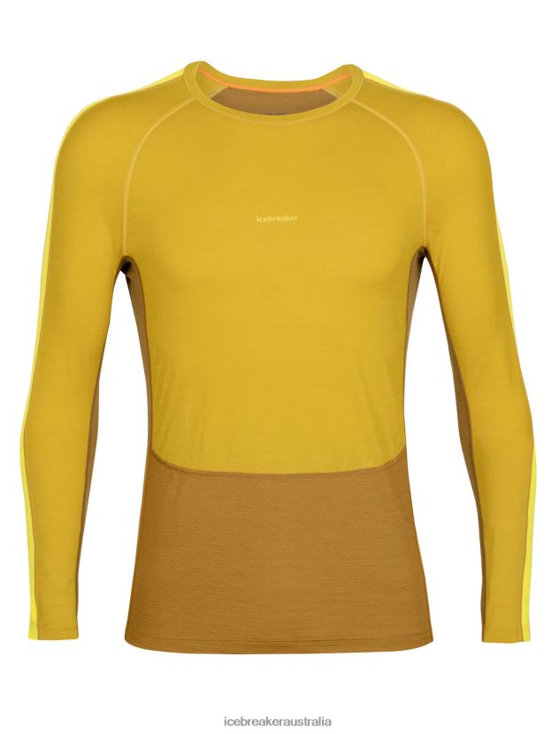 Icebreaker Men 200 ZoneKnit Merino Long Sleeve Crewe Thermal TopSilent Gold/Clove 80BXXP410 Clothing