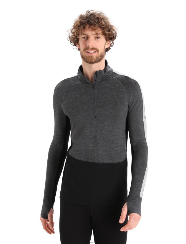 Icebreaker Men 260 ZoneKnit Merino Long Sleeve Half Zip Thermal TopJet Heather/Black 80BXXP175 Clothing