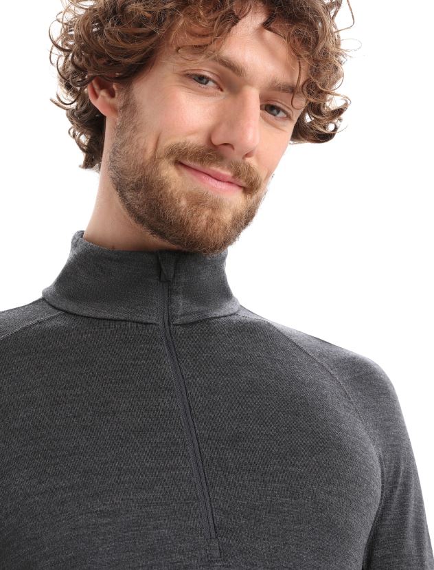 Icebreaker Men 260 ZoneKnit Merino Long Sleeve Half Zip Thermal TopJet Heather/Black 80BXXP175 Clothing