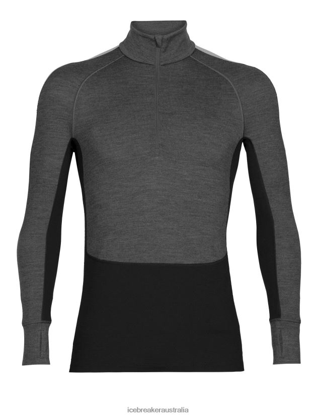 Icebreaker Men 260 ZoneKnit Merino Long Sleeve Half Zip Thermal TopJet Heather/Black 80BXXP175 Clothing