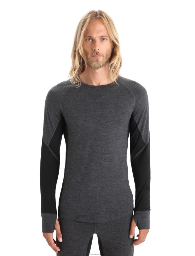 Icebreaker Men BodyfitZone Merino 260 Zone Long Sleeve Crewe Thermal TopJet Heather/Black 80BXXP435 Clothing