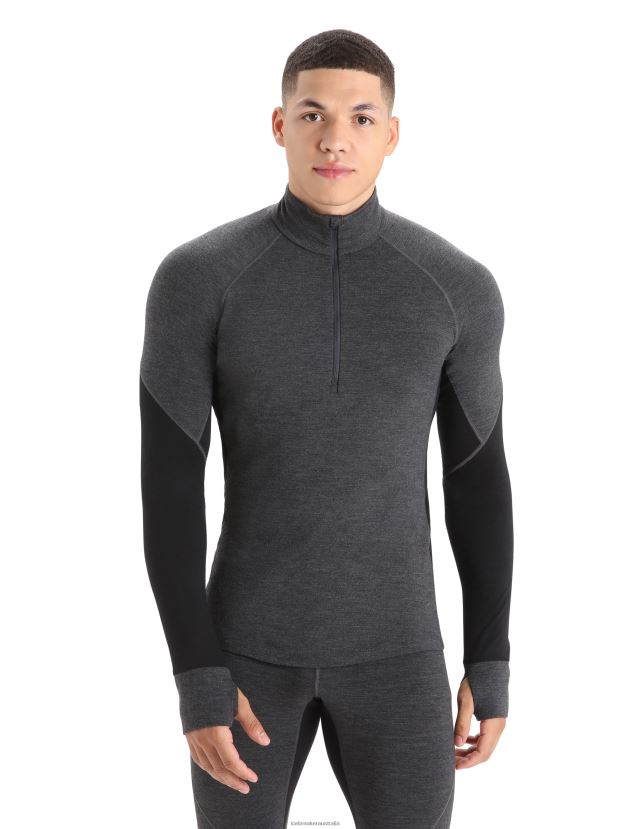 Icebreaker Men BodyfitZone Merino 260 Zone Long Sleeve Half Zip Thermal TopJet Heather/Black 80BXXP387 Clothing