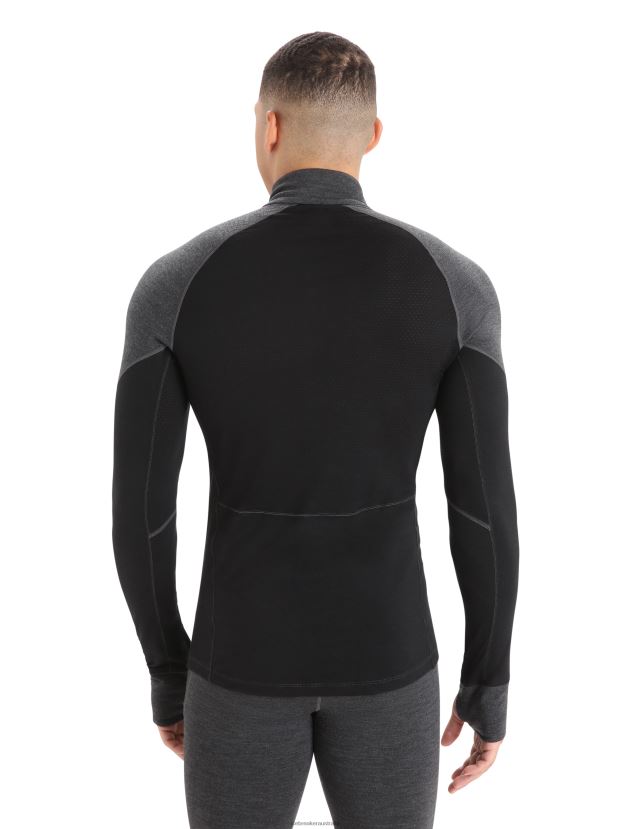Icebreaker Men BodyfitZone Merino 260 Zone Long Sleeve Half Zip Thermal TopJet Heather/Black 80BXXP387 Clothing