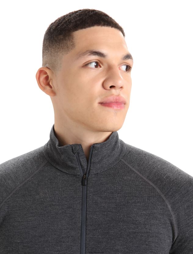 Icebreaker Men BodyfitZone Merino 260 Zone Long Sleeve Half Zip Thermal TopJet Heather/Black 80BXXP387 Clothing