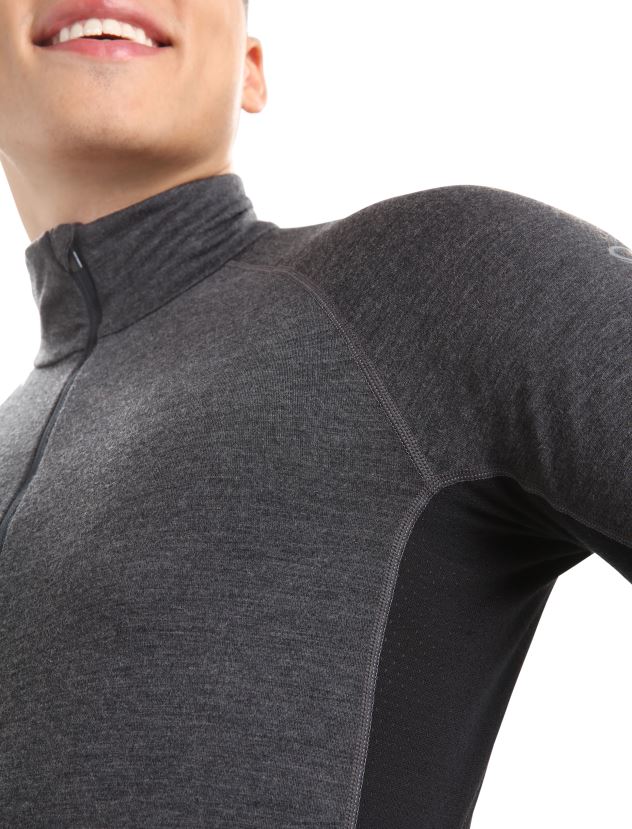 Icebreaker Men BodyfitZone Merino 260 Zone Long Sleeve Half Zip Thermal TopJet Heather/Black 80BXXP387 Clothing