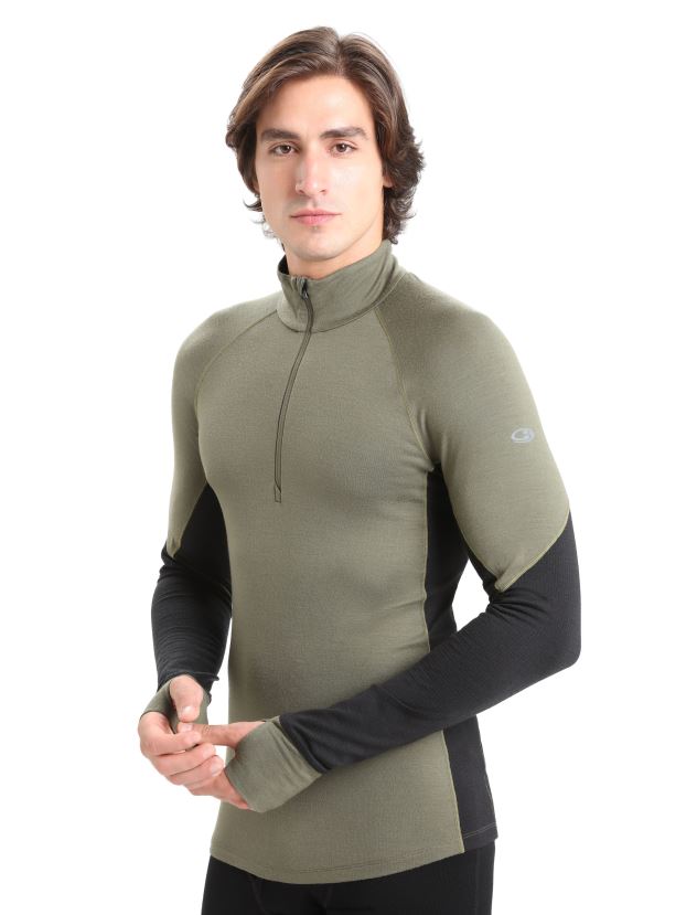 Icebreaker Men BodyfitZone Merino 260 Zone Long Sleeve Half Zip Thermal TopLoden/Black 80BXXP389 Clothing