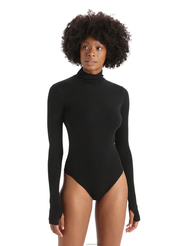 Icebreaker Women Merino Queens Long Sleeve High Neck BodysuitBlack 80BXXP543 Clothing