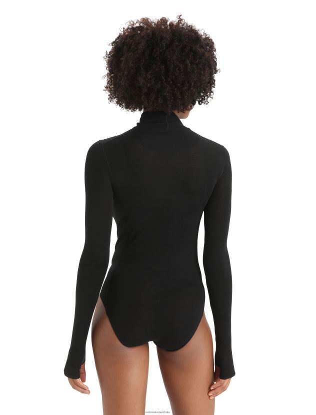 Icebreaker Women Merino Queens Long Sleeve High Neck BodysuitBlack 80BXXP543 Clothing