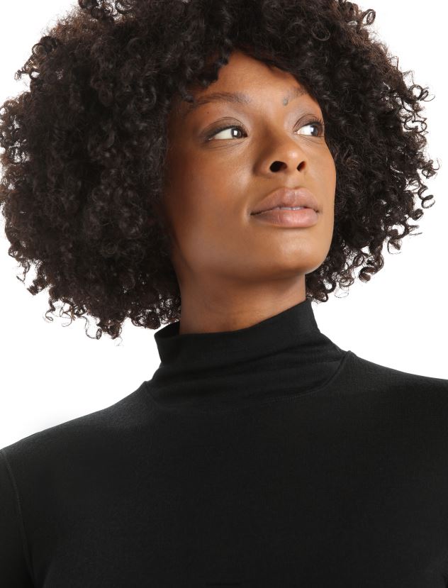 Icebreaker Women Merino Queens Long Sleeve High Neck BodysuitBlack 80BXXP543 Clothing