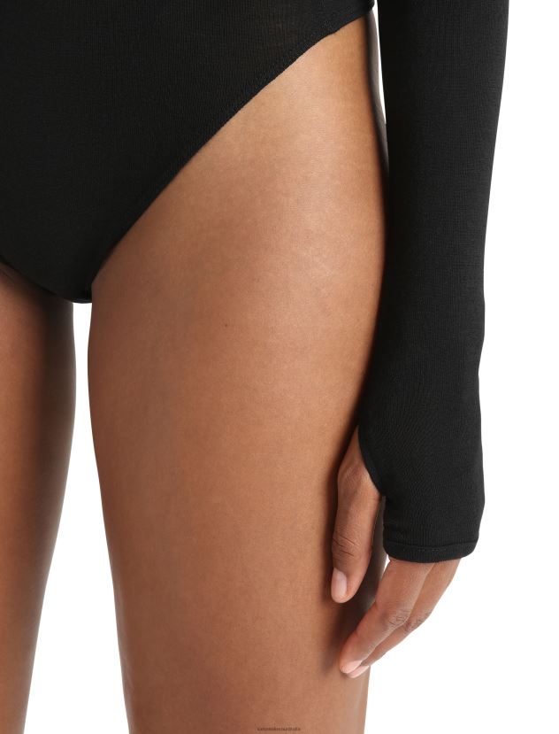 Icebreaker Women Merino Queens Long Sleeve High Neck BodysuitBlack 80BXXP543 Clothing