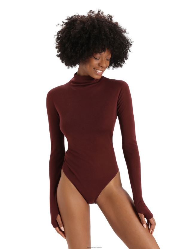 Icebreaker Women Merino Queens Long Sleeve High Neck BodysuitEspresso 80BXXP915 Clothing