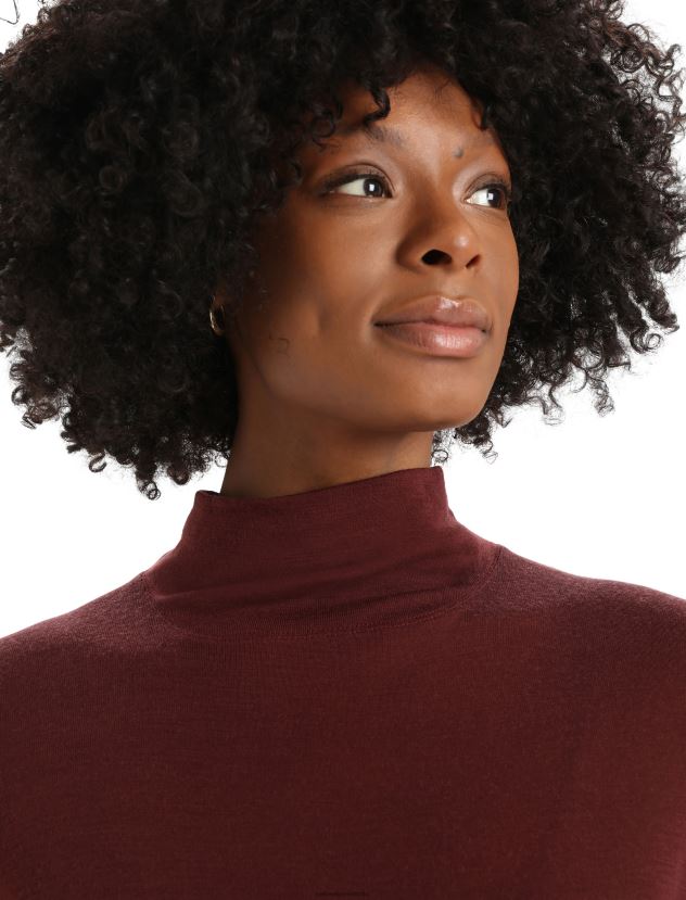 Icebreaker Women Merino Queens Long Sleeve High Neck BodysuitEspresso 80BXXP915 Clothing