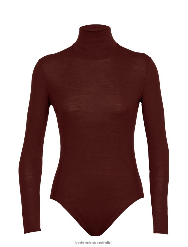 Icebreaker Women Merino Queens Long Sleeve High Neck BodysuitEspresso 80BXXP915 Clothing