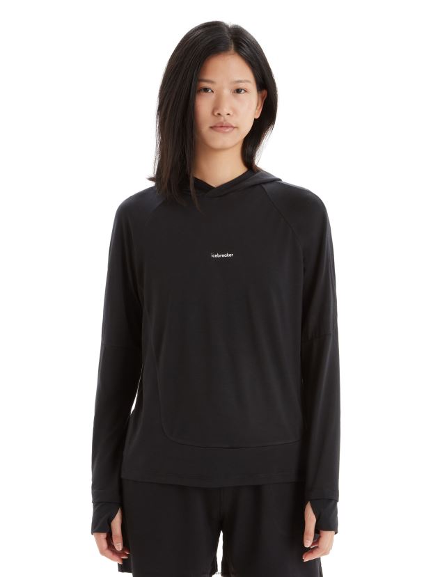 Icebreaker Women Cool-Lite Merino Long Sleeve HoodieBlack 80BXXP696 Clothing