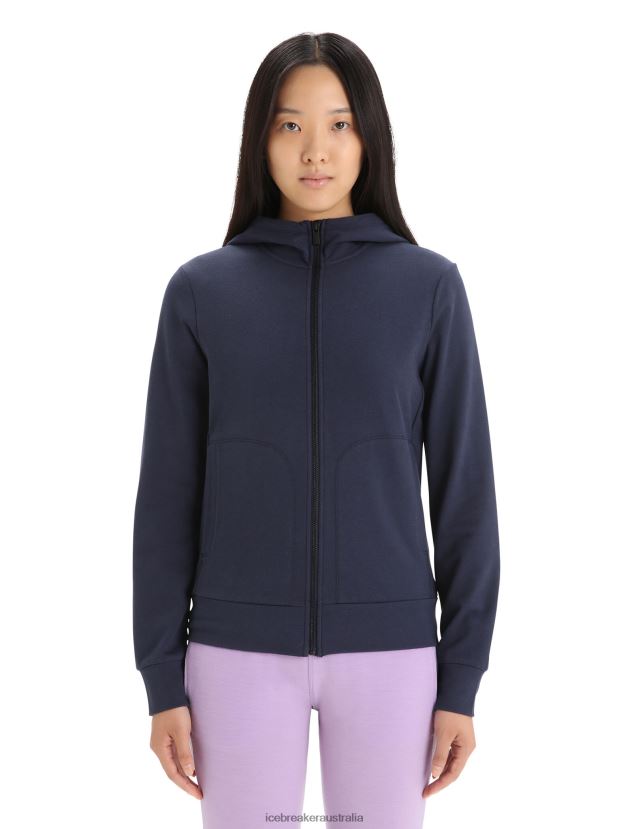Icebreaker Women Merino Central Classic Long Sleeve Zip HoodieMidnight Navy 80BXXP703 Clothing