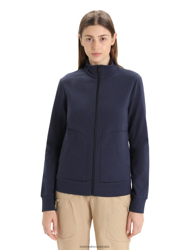 Icebreaker Women Merino Central Classic Long Sleeve Zip SweatshirtMidnight Navy 80BXXP710 Clothing
