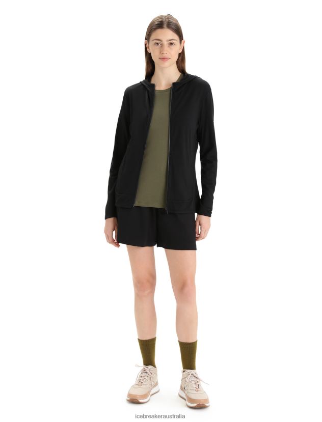 Icebreaker Women Merino Granary Long Sleeve Zip HoodieBlack 80BXXP716 Clothing