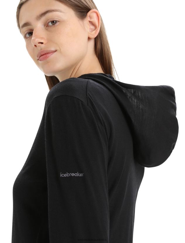Icebreaker Women Merino Granary Long Sleeve Zip HoodieBlack 80BXXP716 Clothing