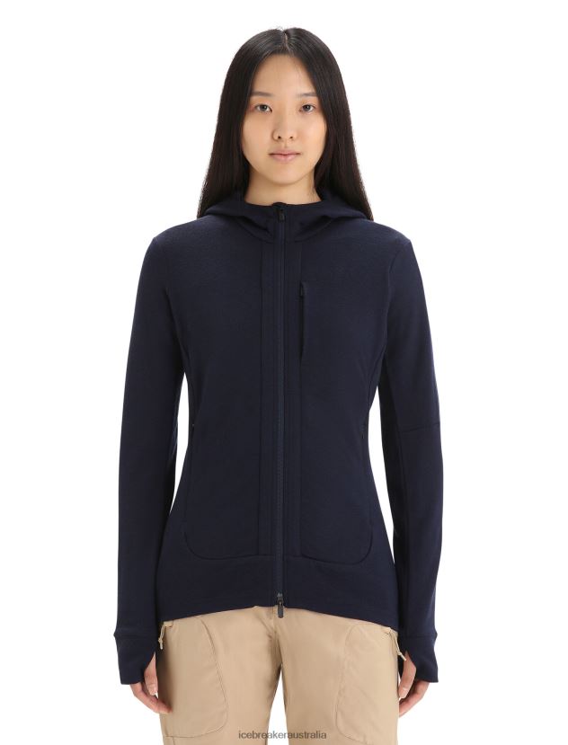 Icebreaker Women Merino Quantum III Long Sleeve Zip HoodieMidnight Navy 80BXXP698 Clothing