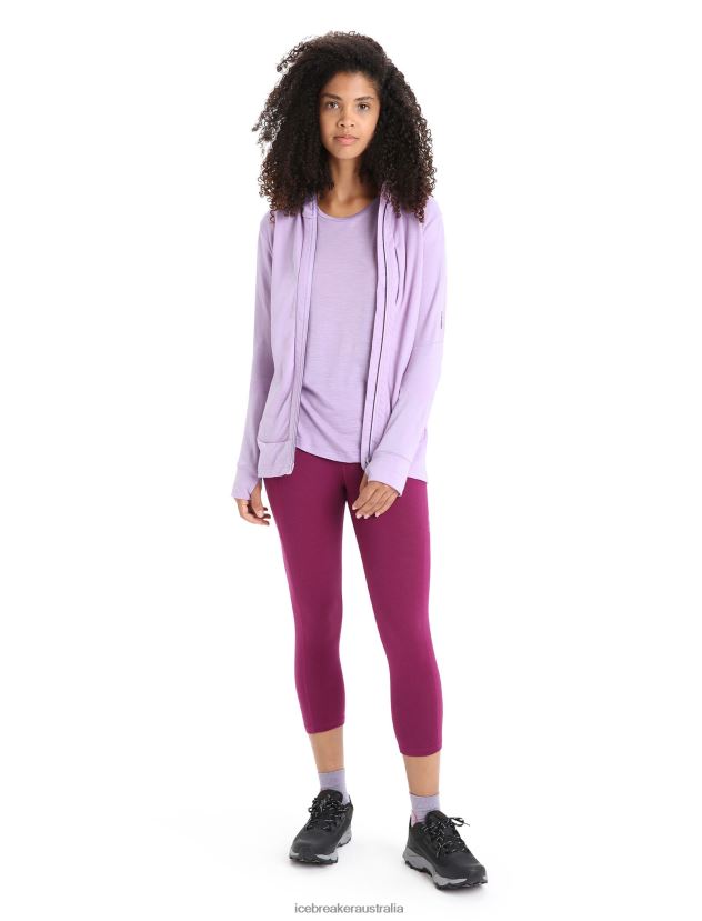 Icebreaker Women Merino Quantum III Long Sleeve Zip HoodiePurple Gaze/Go Berry 80BXXP699 Clothing