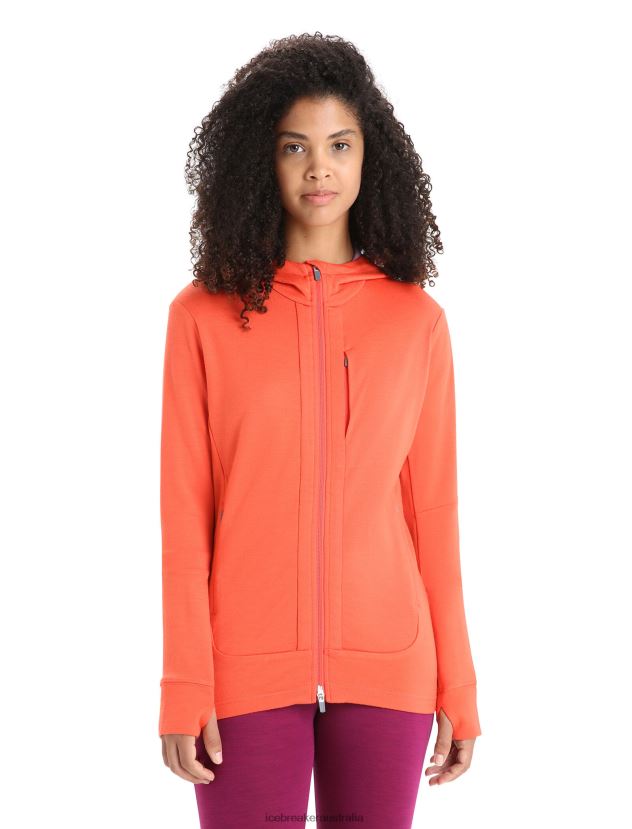 Icebreaker Women Merino Quantum III Long Sleeve Zip HoodieVibrant Earth/Purple Gaze 80BXXP700 Clothing